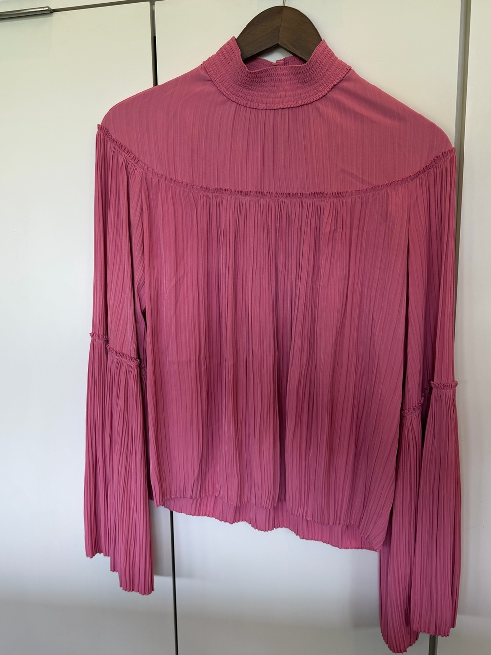 A.L.C. Pleated Mock-Neck Long Sleeve Top - Pink